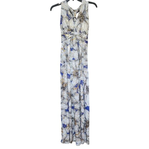 Elegant Blue and White Floral Maxi Dress - Picture 1 of 3